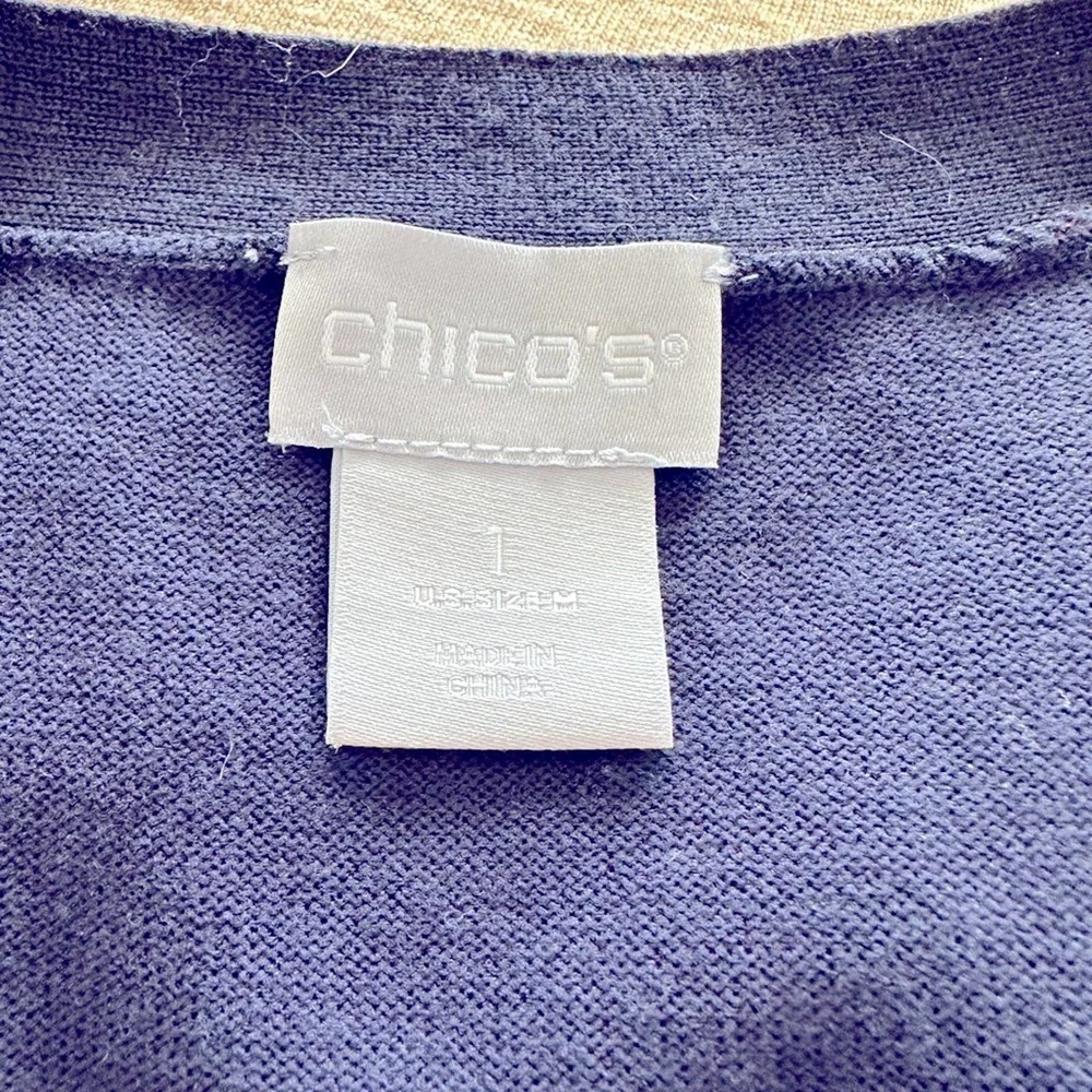 Chicos dk blue layered look open cardigan medium